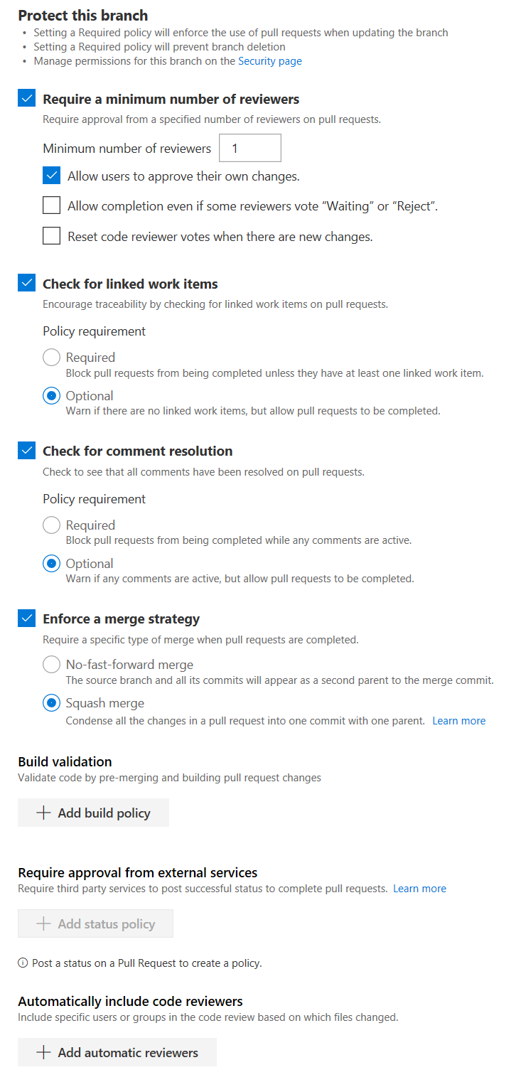 Example policy settings